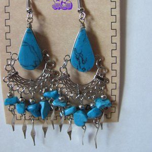 SPIRIT OF NATURE SILVERTONE & TURQUOISE DANGLE EAR